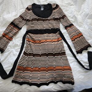 I.N.C. Silk Knit Scoop Neck Dress in Brown & Orange
